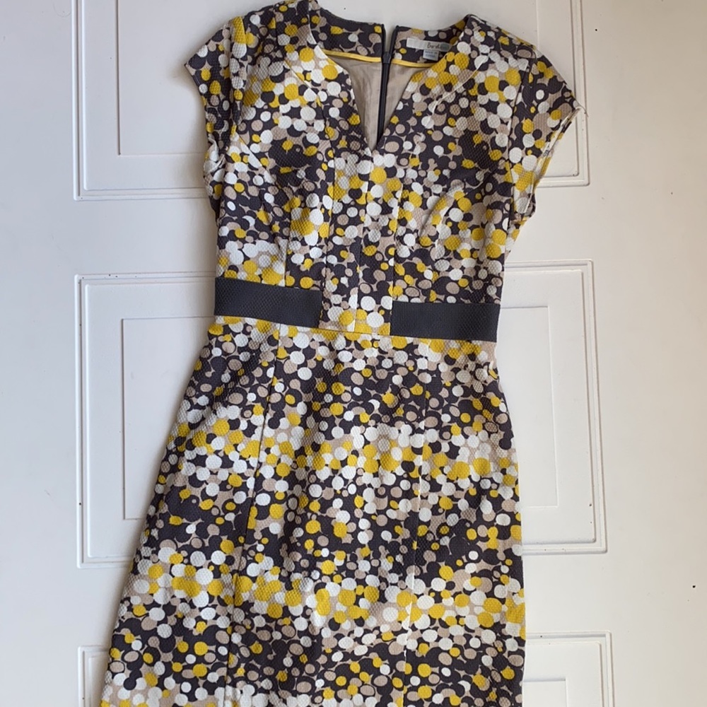 Boden Notch Neck Sheath Dress Yellow/Grey‎ Dot Size 2